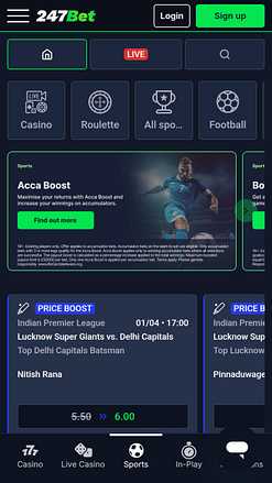 Paris sportifs mobiles sur 247Bet Casino
