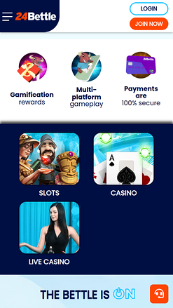 Page d'accueil mobile du casino 24Bettle