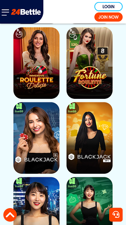 Croupier en direct mobile du casino 24Bettle