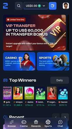 Page d'accueil mobile de 2up Casino