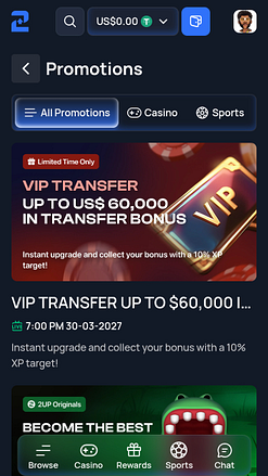 Promotions mobiles du casino 2up