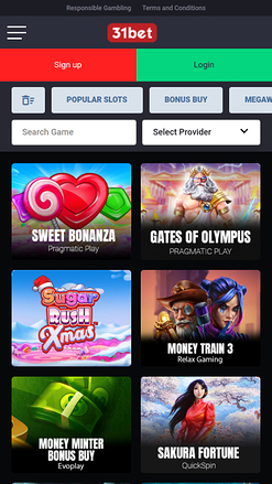 Jeux mobiles de 31Bet Casino