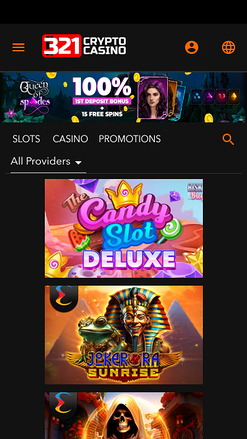 Page d'accueil mobile de 321Crypto Casino
