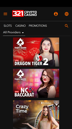 Croupier en direct mobile de 321Crypto Casino