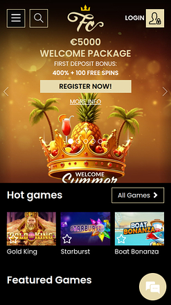 Page d’accueil mobile de 4Crowns Casino
