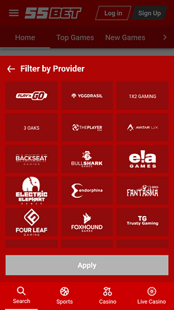 Développeurs de jeux mobiles de casino 55Bet