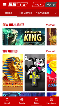 Jeux mobiles du casino 55Bet