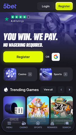 5bet Casino Mobile Homepage