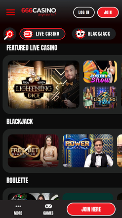 Live dealer mobile di 666 Casino