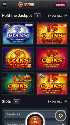 666 Gambit Casino jackpot mobile page 