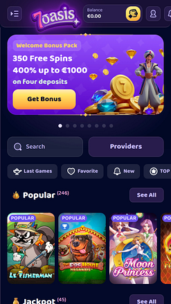 Page d'accueil mobile du casino 7Oasis