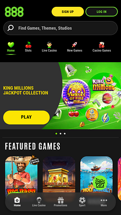 Page d'accueil mobile de 888 Casino