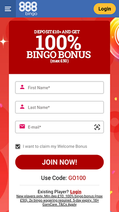 888 Bingo Casino Mobile Homepage