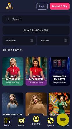 8Spin Casino live dealer mobile page