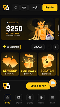 96 Casino Mobile Homepage