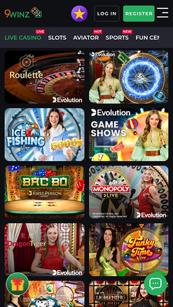 Croupier en direct mobile de 9Winz Casino
