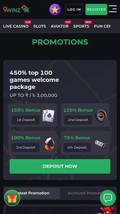 Promotions mobiles de 9Winz Casino