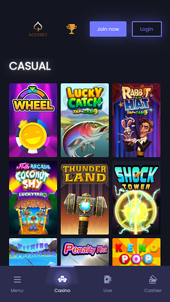 Jeux occasionnels mobiles d'Aced Bet Casino