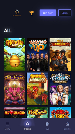 Jeux mobiles d'Aced Bet Casino