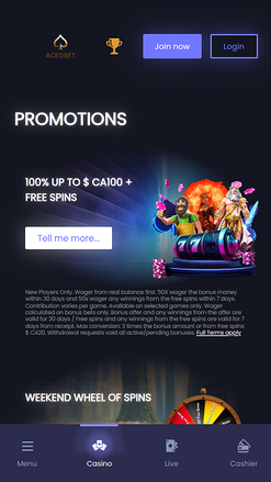 Promotions mobiles d'Aced Bet Casino