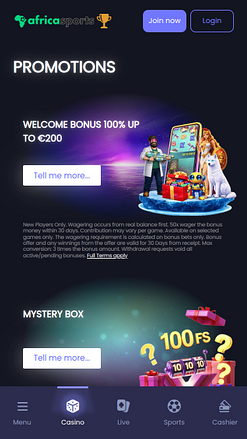 Promociones móviles de AfricaSports Casino