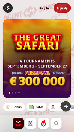 Page d'accueil mobile de Agent Spins Casino