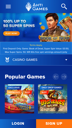 Ahti Games Casino mobile Startseite