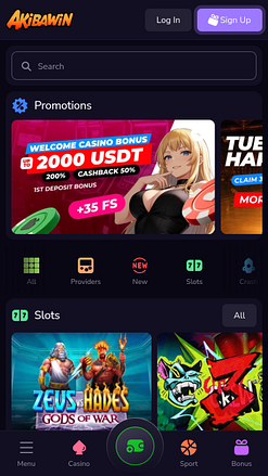 Página de inicio móvil del casino Akibawin