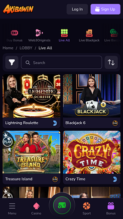 Casino móvil Akibawin con crupier en vivo