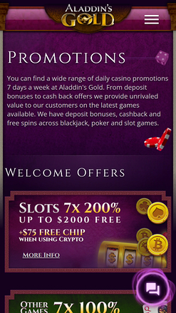 Promotions mobiles de Aladdins Gold Casino