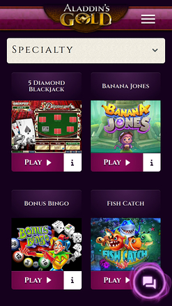 Jeux spéciaux mobiles de Aladdins Gold Casino