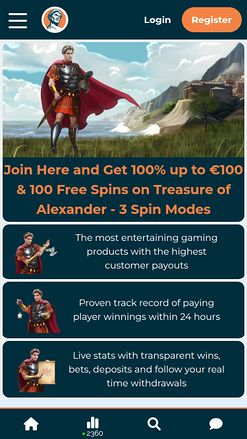 Page d'accueil mobile d'Alexander Casino