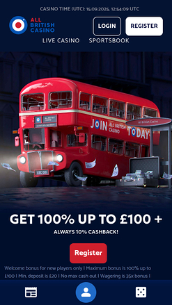 Página de inicio móvil de All British Casino