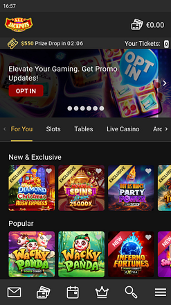 Page d'accueil mobile du casino All Jackpots