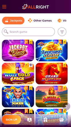Jackpot mobile de All Right Casino
