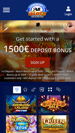 Page d'accueil mobile de All Slots Casino