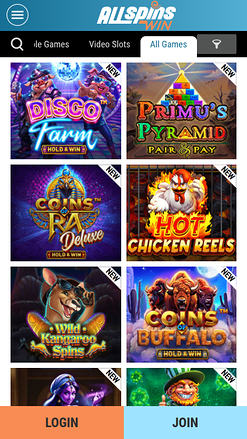 Jeux mobiles de All Spins Win Casino
