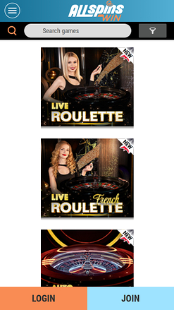Croupier en direct mobile de All Spins Win Casino
