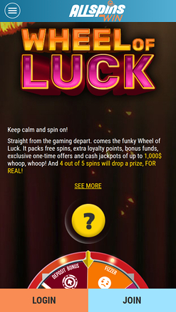 Roue de la chance mobile de All Spins Win Casino