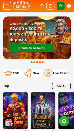 Page d’accueil mobile de AllSpins Casino