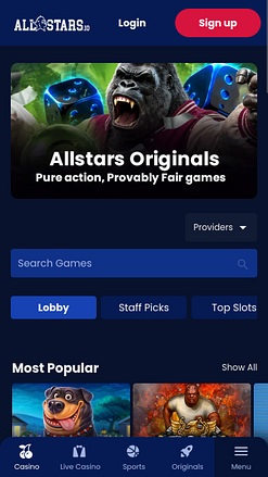 Giochi per dispositivi mobili del casinò Allstars.io
