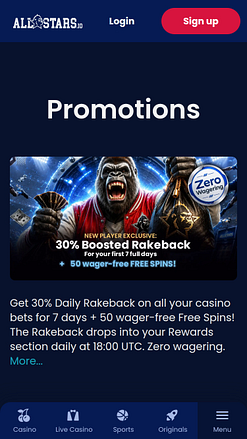 Promozioni per dispositivi mobili del casinò Allstars.io