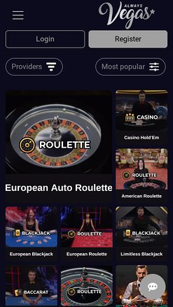 Croupier en direct mobile de Always Vegas Casino