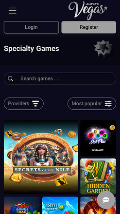 Jeux spéciaux mobiles d'Always Vegas Casino