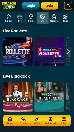 Croupier en direct mobile de Amazon Slots Casino