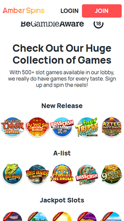 Juegos móviles de Amber Spins Casino