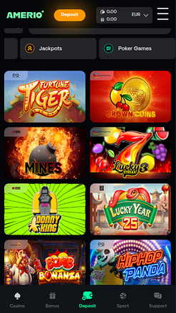 Jeux mobiles de Amerio.bet Casino