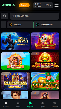 Jackpot mobile de Amerio.bet Casino