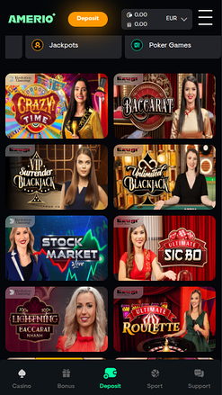 Croupier en direct mobile de Amerio.bet Casino