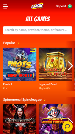 Jeux mobiles de Amok Casino